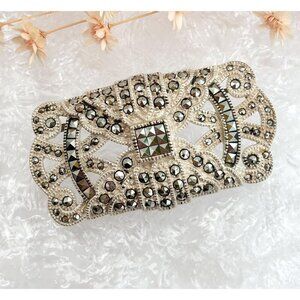 Judith Jack Sterling Silver Marcasite Gemstone Adorned Art Deco Vintage Brooch